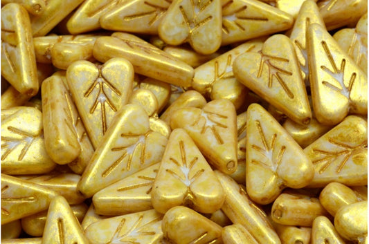 Heart Leaf Bead, White Gold Luster Spotted (02010-65322), Glass, Czech Republic