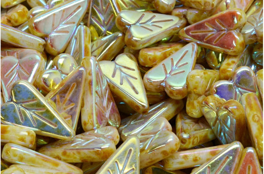 Heart Leaf Bead, White Travertin Ab Full (2X Side) (02010-86800-28703), Glass, Czech Republic