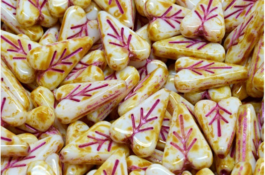 Heart Leaf Bead, White Travertin 43807 (02010-86800-43807), Glass, Czech Republic