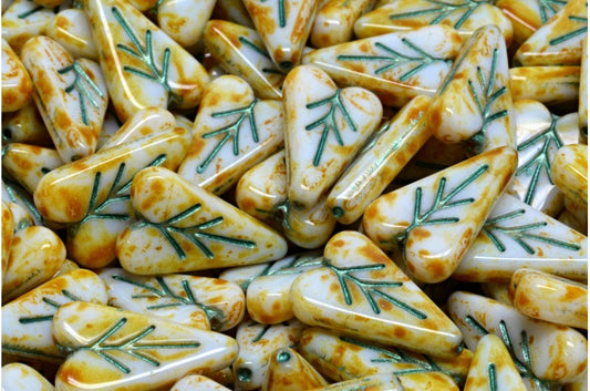 Heart Leaf Bead, White Travertin 43814 (02010-86800-43814), Glass, Czech Republic