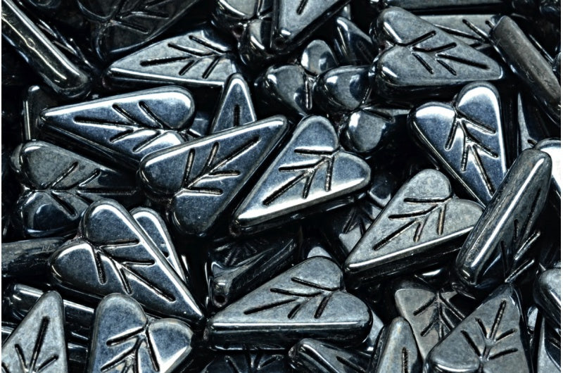 ハートリーフビーズ、ブラックヘマタイト（23980-14400）、ガラス、チェコ共和国