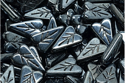 ハートリーフビーズ、ブラックヘマタイト（23980-14400）、ガラス、チェコ共和国