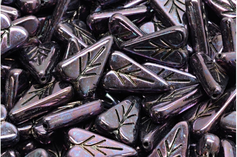 ハートリーフビーズ、ブラックネビュラ（23980-15001）、ガラス、チェコ共和国