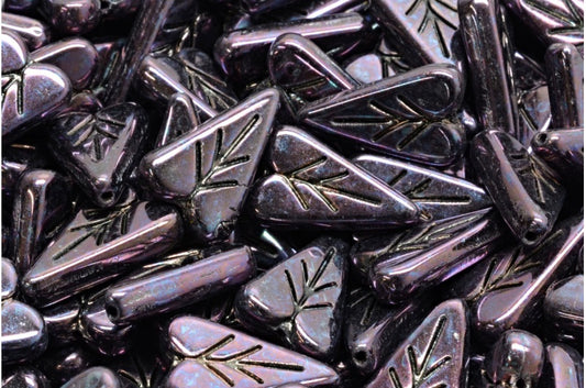 ハートリーフビーズ、ブラックネビュラ（23980-15001）、ガラス、チェコ共和国