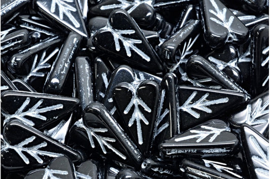 ハートリーフビーズ、ブラックシルバーライン（23980-54301）、ガラス、チェコ共和国