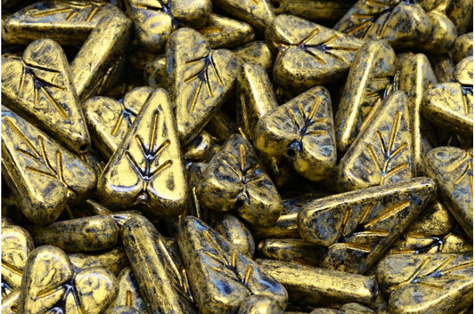 ハートリーフビーズ、ブラックゴールドラスタースポット（23980-65322）、ガラス、チェコ共和国