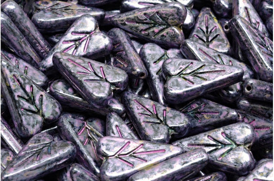 ハートリーフビーズ、ブラックピンクベージュラスタースポット（23980-65323）、ガラス、チェコ共和国