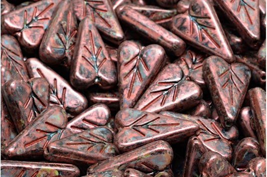 ハートリーフビーズ、黒銅光沢斑点（23980-65324）、ガラス、チェコ共和国