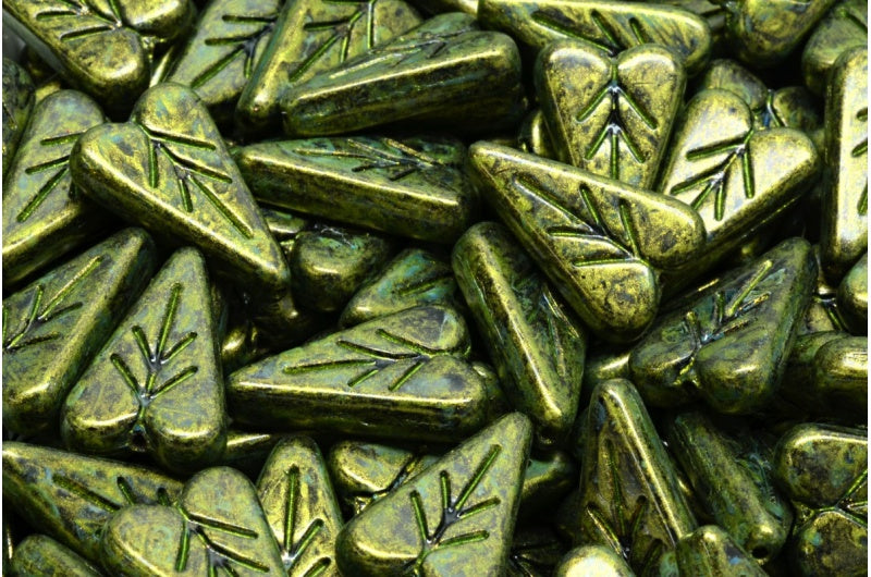 ハートリーフビーズ、ブラックブラウンラスタースポット（23980-65326）、ガラス、チェコ共和国