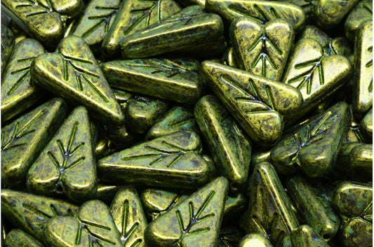 ハートリーフビーズ、ブラックブラウンラスタースポット（23980-65326）、ガラス、チェコ共和国