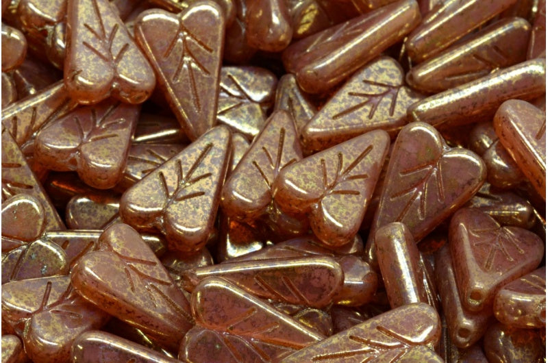 ハートリーフビーズ、オパールピンクセネガルバイオレット（71010-15695）、ガラス、チェコ共和国