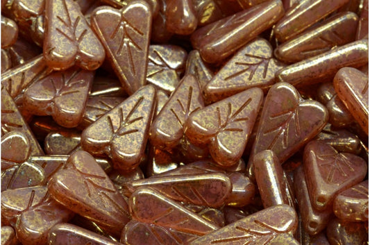 ハートリーフビーズ、オパールピンクセネガルバイオレット（71010-15695）、ガラス、チェコ共和国