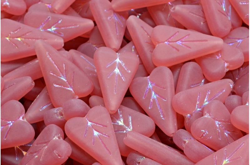 ハートリーフビーズ、オパールピンクアブフル（2Xサイド）マット（71010-28703-84100）、ガラス、チェコ共和国