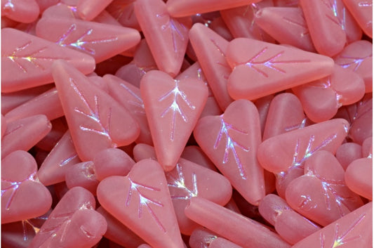 ハートリーフビーズ、オパールピンクアブフル（2Xサイド）マット（71010-28703-84100）、ガラス、チェコ共和国