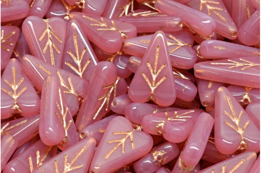 ハートリーフビーズ、オパールピンク銅線入り（71010-54307）、ガラス、チェコ共和国