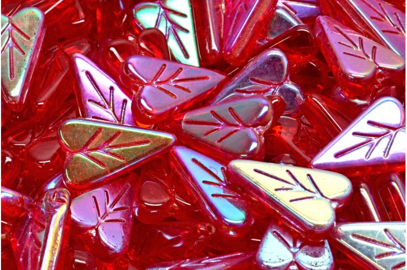 Heart Leaf Bead, Ruby Red Ab (90080-28701), Glass, Czech Republic