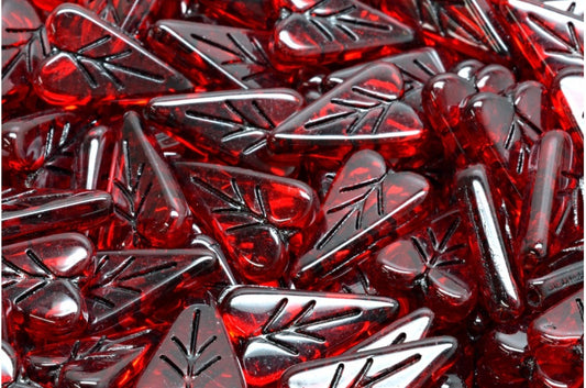 Heart Leaf Bead, Ruby Red 46449 (90080-46449), Glass, Czech Republic