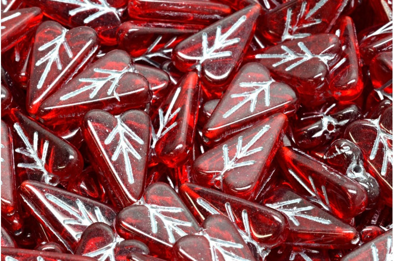 Herzblattperle, Rubinrot mit Silber gefüttert (90080-54301), Glas, Tschechische Republik