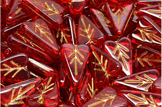 Heart Leaf Bead, Ruby Red Gold Lined (90080-54302), Glass, Czech Republic