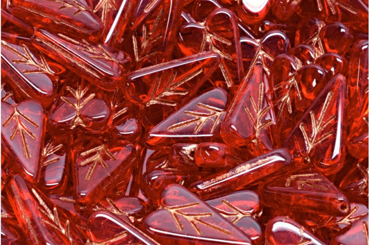 Heart Leaf Bead, Ruby Red Copper Lined (90080-54319), Glass, Czech Republic