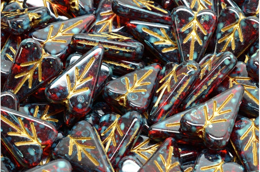 Heart Leaf Bead, Ruby Red Travertin Gold Lined (90080-86800-54302), Glass, Czech Republic