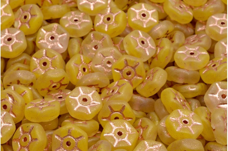 Vintage Rondelle Bead, Yellow Matte Copper Lined (R0812-84100-54318), Glass, Czech Republic