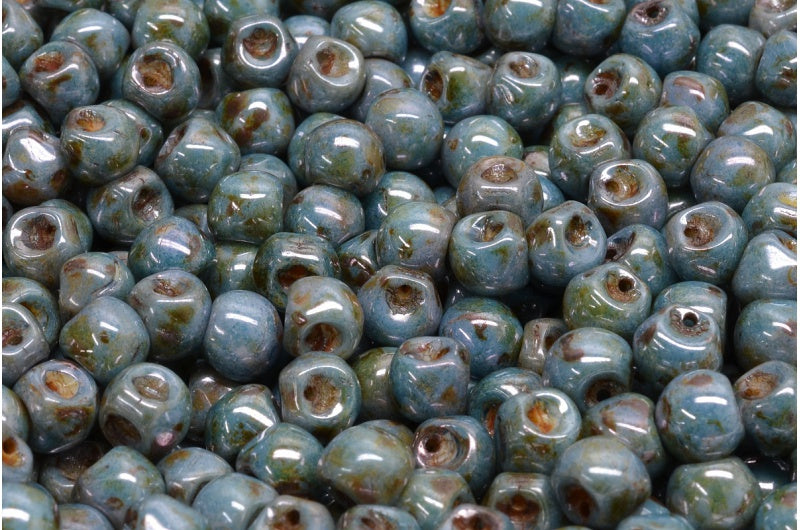 マッシュルームボタンビーズ、ホワイトステイン、ラスターブルー（02010-65431）、ガラス、チェコ共和国