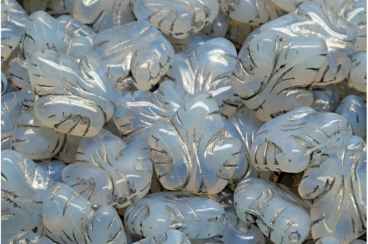 葡萄叶珠，蛋白石白银衬里 (01000-54301)，玻璃，捷克共和国