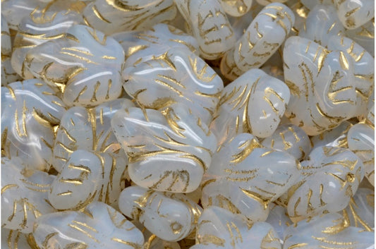 Grape Leaf Beads, Opal White Gold Lined (01000-54302), Glass, Czech Republic