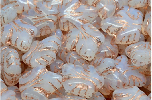 Grape Leaf Beads, Opal White Copper Lined (01000-54307), Glass, Czech Republic