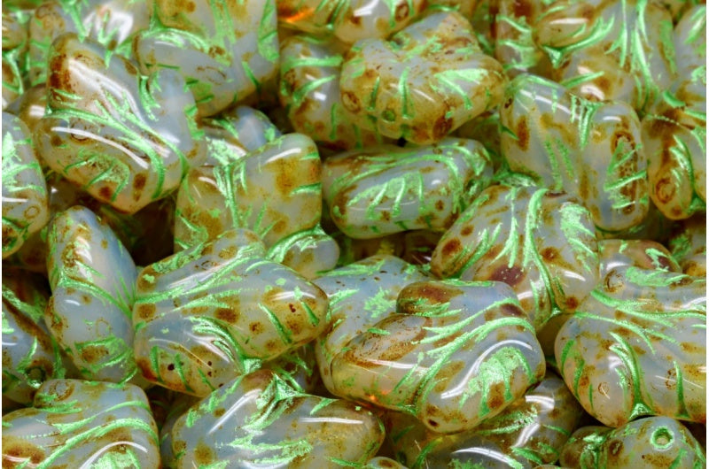 Grape Leaf Beads, Opal White Travertin 43813 (01000-86800-43813), Glass, Czech Republic