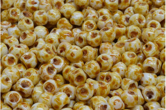 マッシュルームボタンビーズ、ホワイトトラバーチン（02010-86800）、ガラス、チェコ共和国