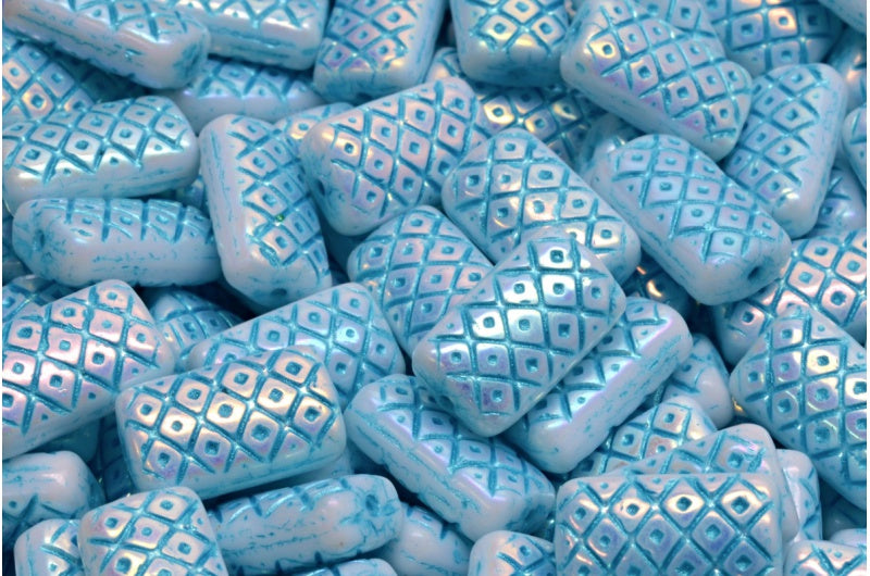 Grid Cushion Beads 13x07mm, White Ab Full (2X Side) 43811 (02010-28703-43811), Glass, Czech Republic