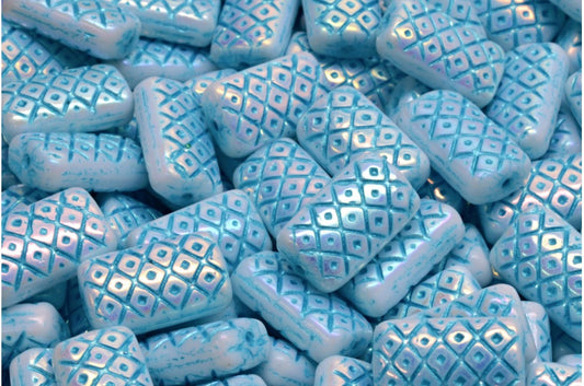 Grid Cushion Beads 13x07mm, White Ab Full (2X Side) 43811 (02010-28703-43811), Glass, Czech Republic