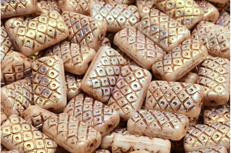 Grid Cushion Beads 13x07mm, White Ab Full (2X Side) Copper Lined (02010-28703-54324), Glass, Czech Republic