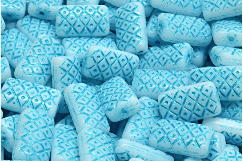 Grid Cushion Beads 13x07mm, White 43811 (02010-43811), Glass, Czech Republic