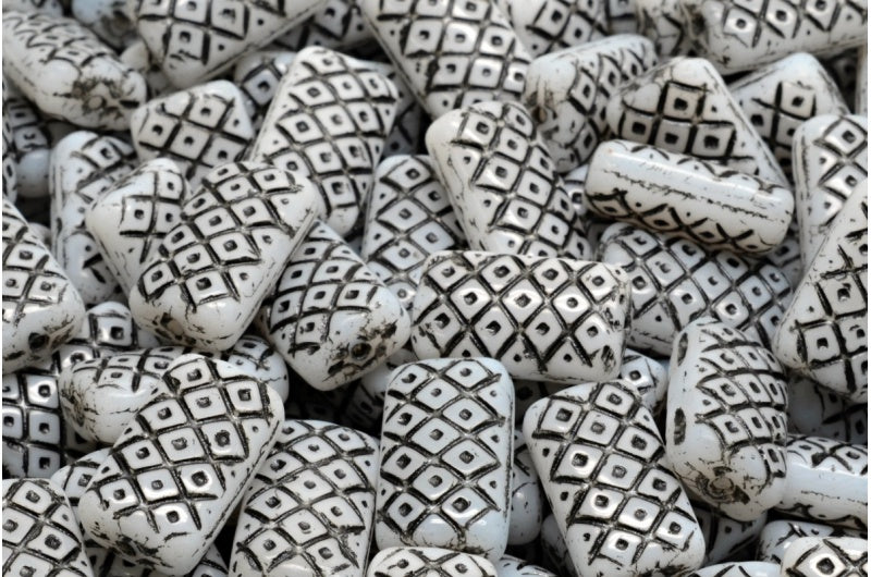 Grid Cushion Beads 13x07mm, White 43815 (02010-43815), Glass, Czech Republic