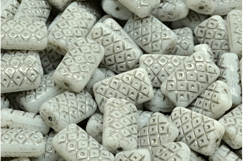 Grid Cushion Beads 13x07mm, White Silver Lined (02010-54301), Glass, Czech Republic