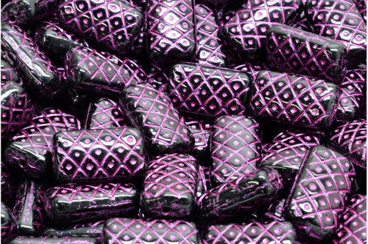 Grid Cushion Beads 13x07mm, Black 43807 (23980-43807), Glass, Czech Republic