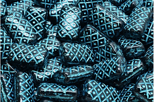 Grid Cushion Beads 13x07mm, Black 43811 (23980-43811), Glass, Czech Republic