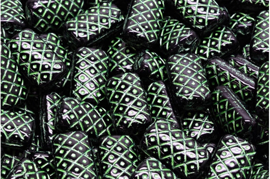 Grid Cushion Beads 13x07mm, Black 43813 (23980-43813), Glass, Czech Republic