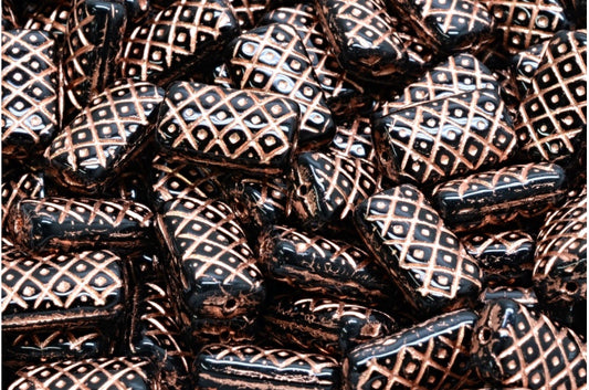 Grid Cushion Beads 13x07mm, Black Copper Lined (23980-54307), Glass, Czech Republic