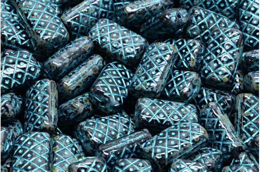 Grid Cushion Beads 13x07mm, Black Travertin 43811 (23980-86800-43811), Glass, Czech Republic