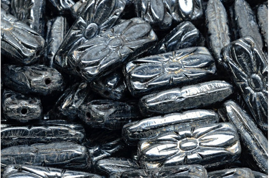 フラワーレクタングルビーズ、ブラックヘマタイト（23980-14400）、ガラス、チェコ共和国