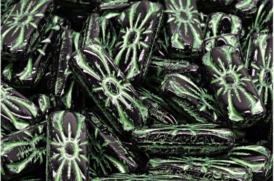 Flower Rectangle Beads, Black 43813 (23980-43813), Glass, Czech Republic