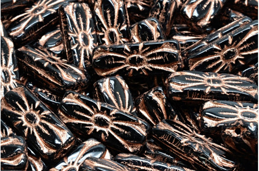 Flower Rectangle Beads, Black Copper Lined (23980-54307), Glass, Czech Republic