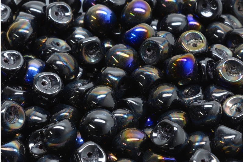 Mushroom Button Beads, Black 29901 (23980-29901), Glass, Czech Republic