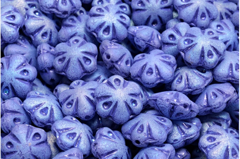 Folklore Flower Beads, Crystal Matte Ab Full (2X Side) Blue Lined (00030-84100-28703-54325), Glass, Czech Republic