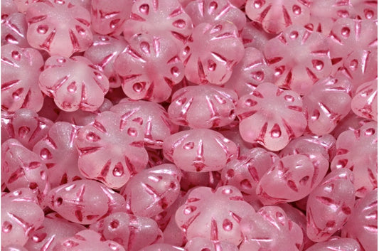 フォークロアフラワービーズ、クリスタルマットピンクライン（00030-84100-54321）、ガラス、チェコ共和国