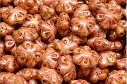 Folklore Flower Beads, White Copper Luster Spotted (02010-65324), Glass, Czech Republic